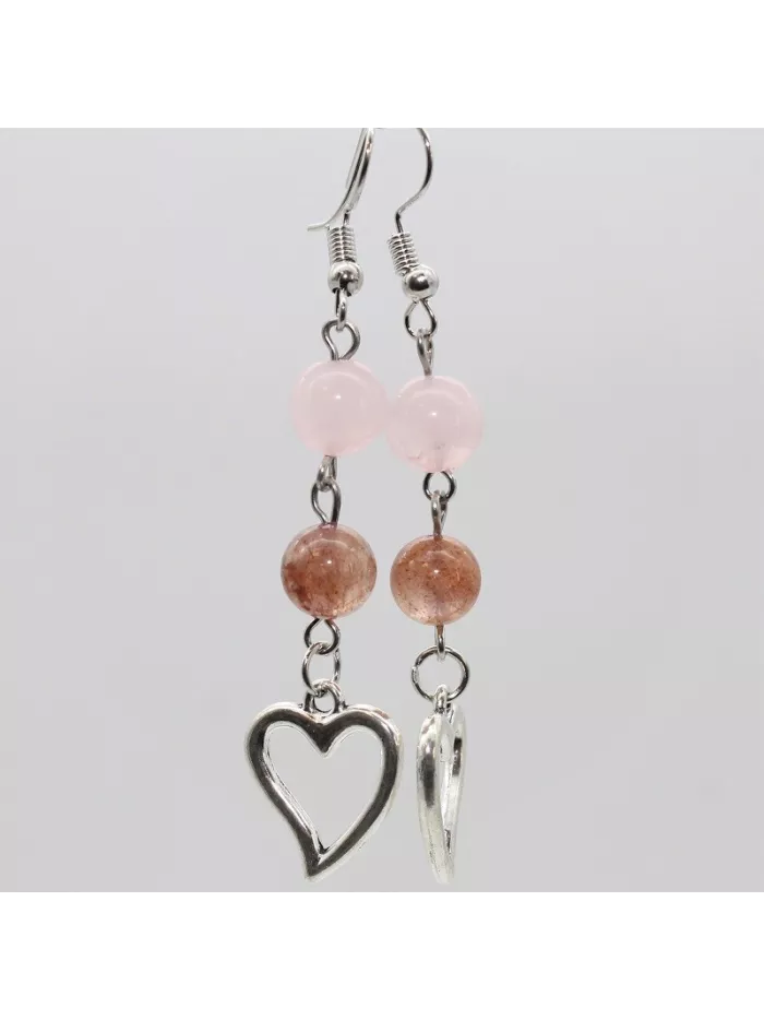 Boucles d'oreilles Quartz Rose Quartz Fraise Coeur - Vertus, Bienfa...