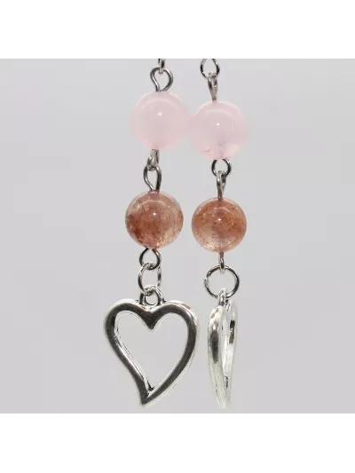 Boucles d'oreilles Quartz Rose Quartz Fraise Coeur - Vertus, Bienfa...