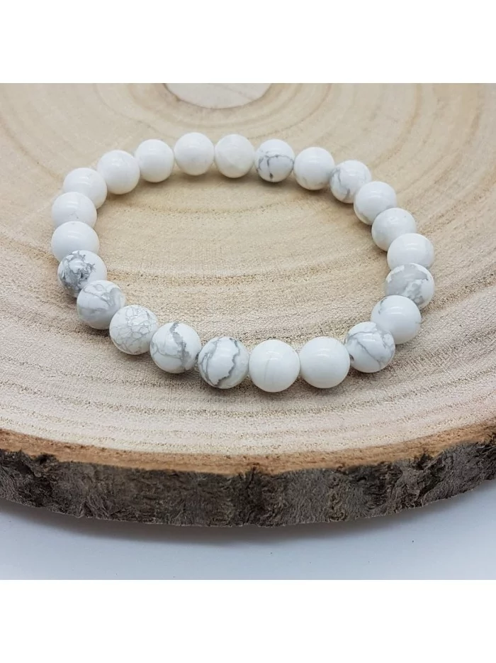 Bracelet Howlite Blanche perles 8mm - Pierres et vertus - Gaiance Minéraux