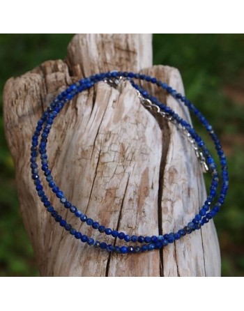 Collier Lapis Lazuli en perles naturelles facettées 2 mm proposé par Gaiance Minéraux
