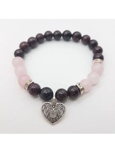 Bracelet Quartz Rose & Grenat Cœur 8mm - Pierres et vertus - Gaiance Minéraux