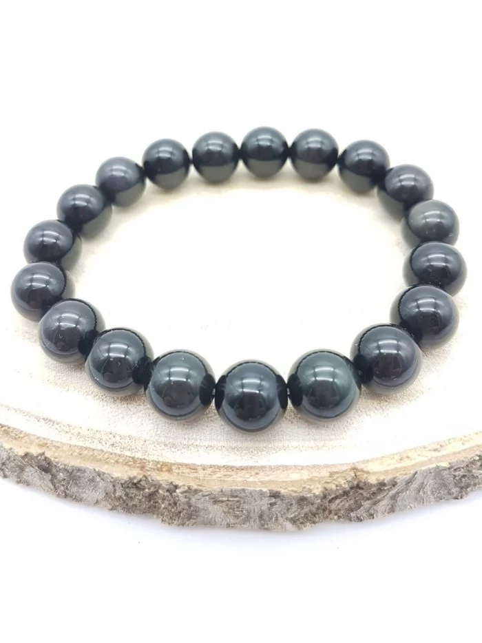 Bracelet Obsidienne Œil Céleste perles 10mm - Pierres et vertus - Gaiance Minéraux