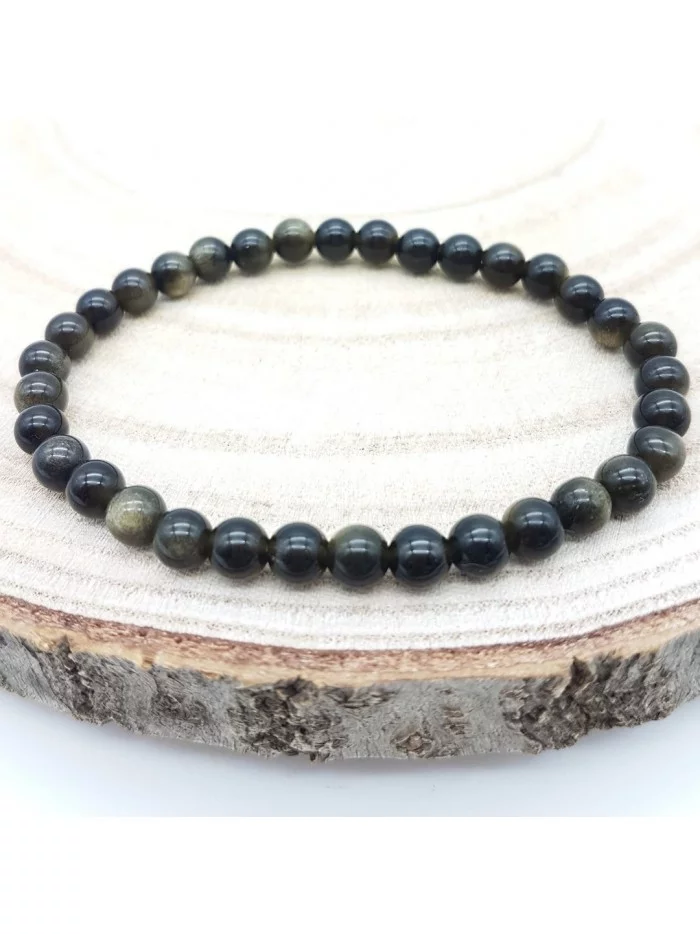 Bracelet Obsidienne Dorée perles 6mm - Pierres et vertus - Gaiance Minéraux