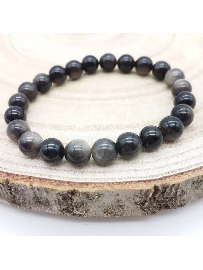 Bracelet Obsidienne Argentée perles 8mm - Pierres et vertus - Gaiance Minéraux