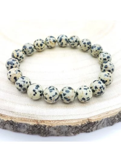 Bracelet Jaspe Dalmatien perles 10mm - Pierres et vertus - Gaiance Minéraux