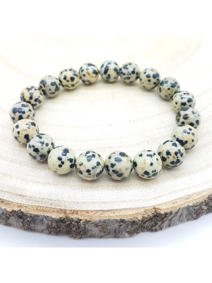 Bracelet Jaspe Dalmatien perles 10mm - Pierres et vertus - Gaiance Minéraux