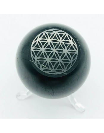 Sphère Shungite Fleur de Vie 5cm proposée par Gaiance Minéraux