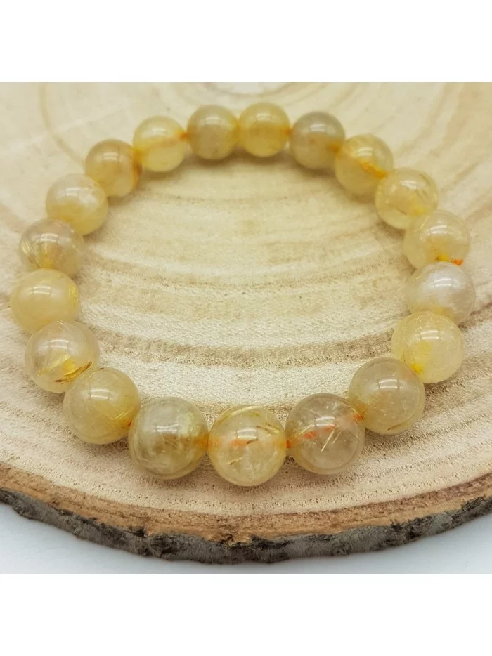 Bracelet Quartz Rutile perles 10mm - Pierres et vertus - Gaiance Minéraux