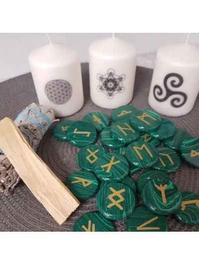 Set de Runes en Malachite - Collection & Minéraux - Gaiance Minéraux