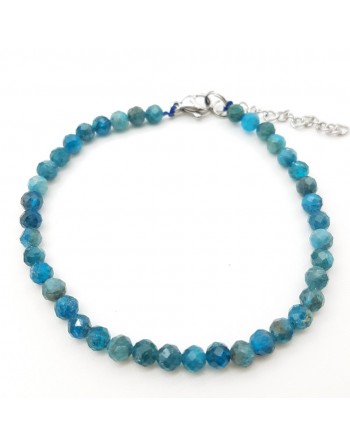 Bracelet perles naturelles facettées de 4mm en Apatite bleu proposé par Gaiance Minéraux