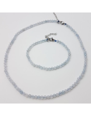 Bracelet Aigue Marine n perles naturelles facettées de 4mm propose par Gaiance Minéraux