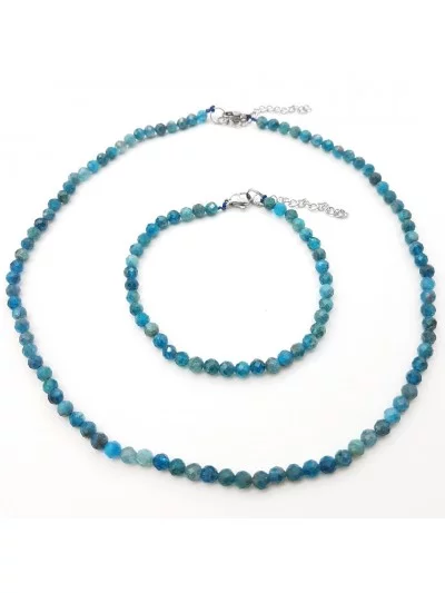 Collier Apatite bleu perles naturelles facettées 4mm - Pierres et vertus - Gaiance Minéraux