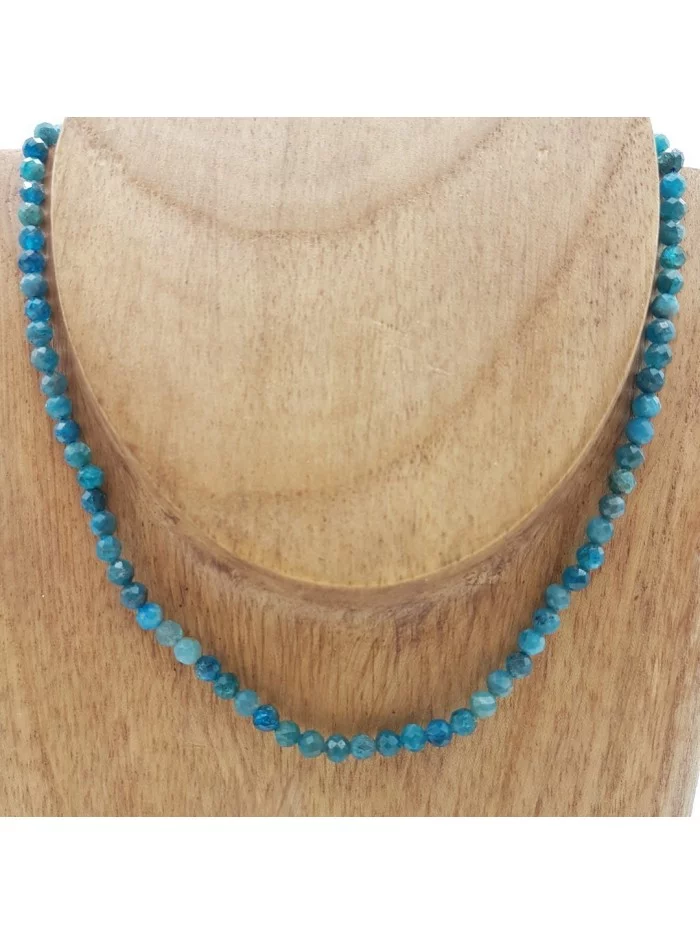 Collier Apatite bleu perles naturelles facettées 4mm - Pierres et vertus - Gaiance Minéraux