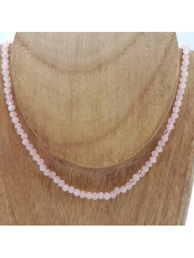 Collier Quartz Rose perles naturelles facettées 4mm - Pierres et vertus - Gaiance Minéraux