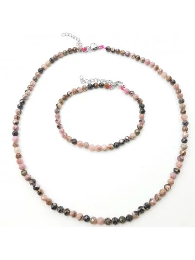 Collier Rhodonite perles naturelles facettées 4mm - Pierres et vertus - Gaiance Minéraux