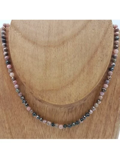 Collier Rhodonite perles naturelles facettées 4mm - Pierres et vertus - Gaiance Minéraux