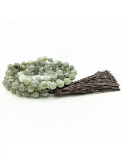 Mala 108 perles naturelles Labradorite Jade Blanc Gaiance Minéraux