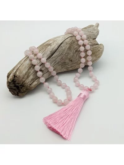 Mala 108 perles naturelles Quartz Rose- Gaiance Minéraux