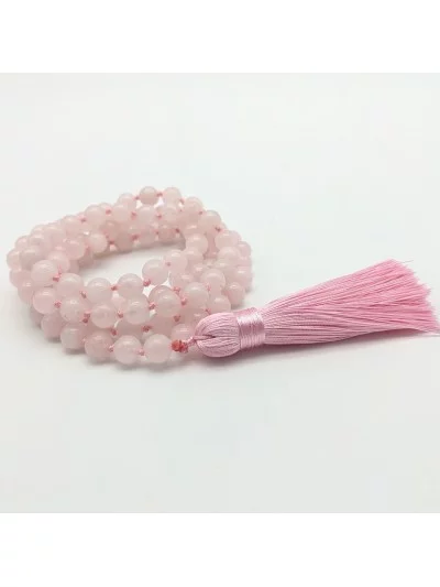 Mala 108 perles naturelles Quartz Rose- Gaiance Minéraux