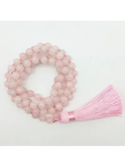 Mala 108 perles naturelles Quartz Rose- Gaiance Minéraux