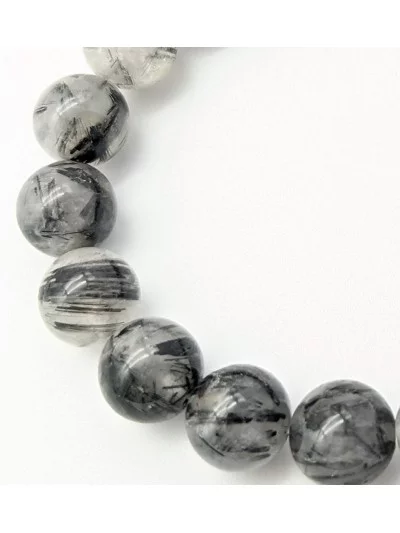 Bracelet Quartz inclusion Tourmaline Noire perles 10mm - Pierres et vertus - Gaiance Minéraux