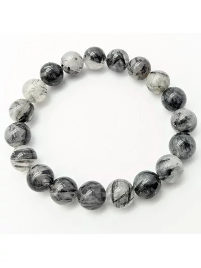 Bracelet Quartz inclusion Tourmaline Noire perles 10mm - Pierres et vertus - Gaiance Minéraux