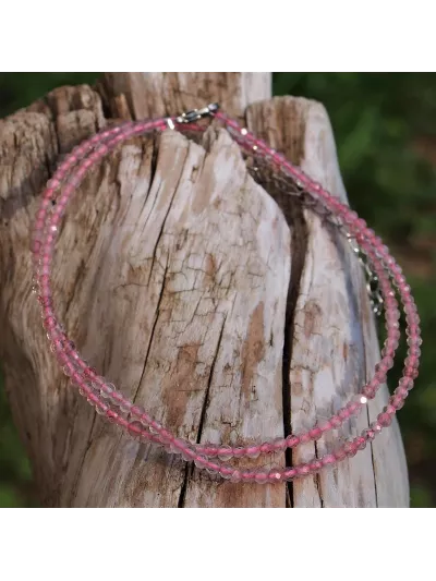 Collier Quartz Fraise et Rose 2mm facetté - Vertus, Bienfaits et Pr...